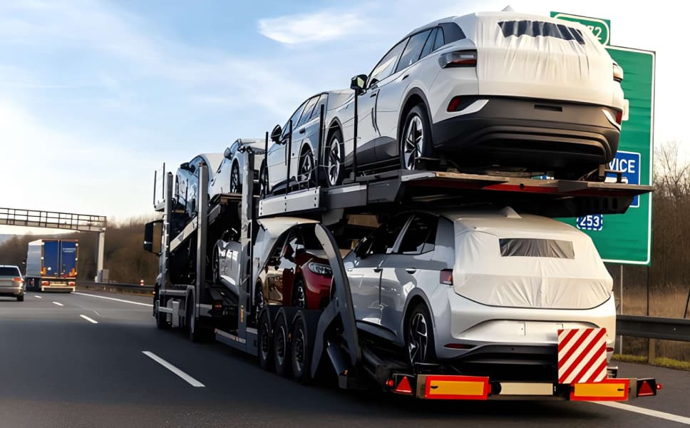 Vehicle carrier transporting multiple cars